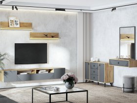 Модульная гостиная Байкал (дуб крафт золотой/графит) в Мамоново - mamonovo.mebel-nsk.ru | фото