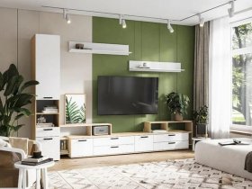 Модульная стенка Санса (дуб сонома/белый) в Мамоново - mamonovo.mebel-nsk.ru | фото