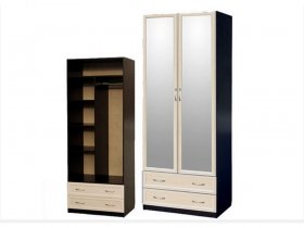 Шкаф двухстворчатый с ящиками с 2-мя зеркалами  (профиль МДФ) в Мамоново - mamonovo.mebel-nsk.ru | фото