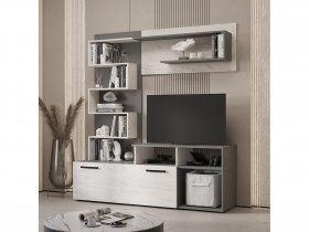Стенка Евро (графит/дуб крафт белый) в Мамоново - mamonovo.mebel-nsk.ru | фото