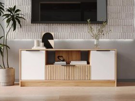Тумба под ТВ  ТМ-001 Ивис (дуб крафт золотой/белый) в Мамоново - mamonovo.mebel-nsk.ru | фото